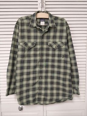 Patagonia Olive and Black Plaid Long-Sleeve Button-Down Shirt